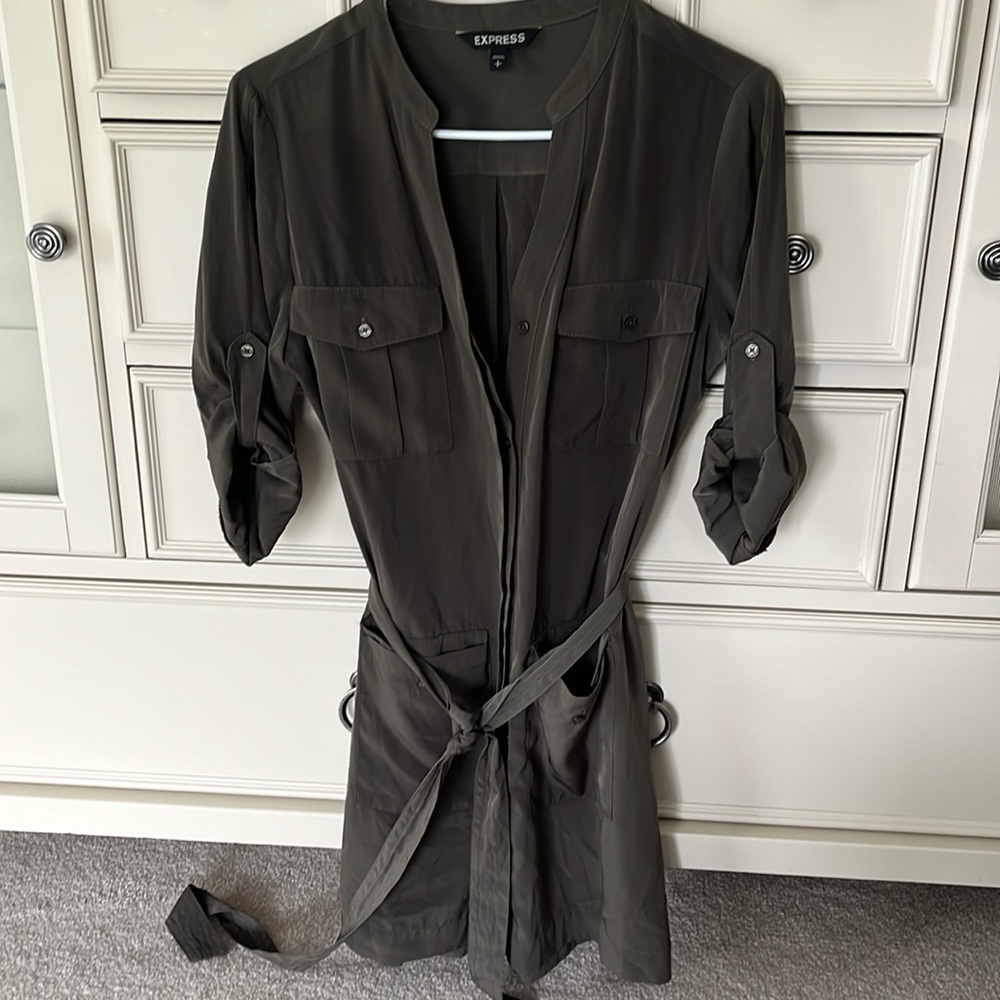 Express button down dress olive green size s